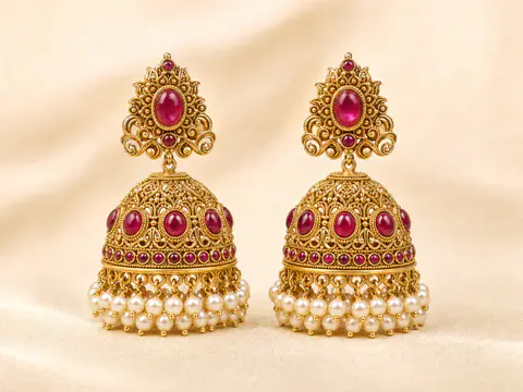 Ruby Pearl Temple Jhumkas