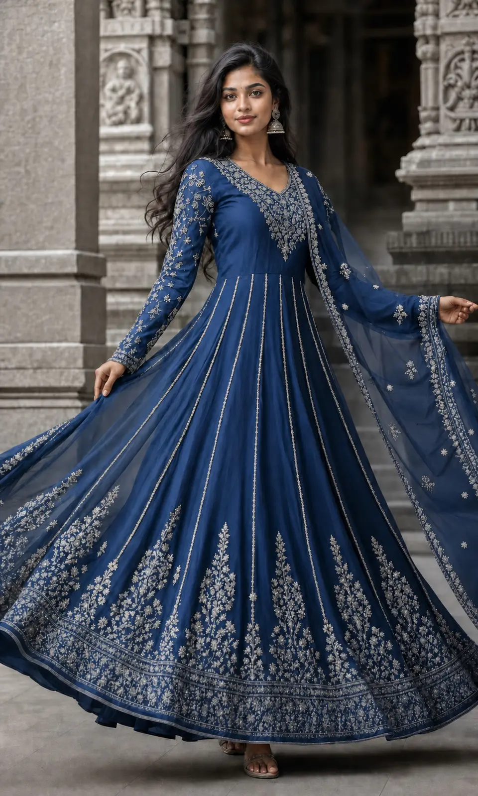 Royal Blue Moonflower Anarkali front styling preview