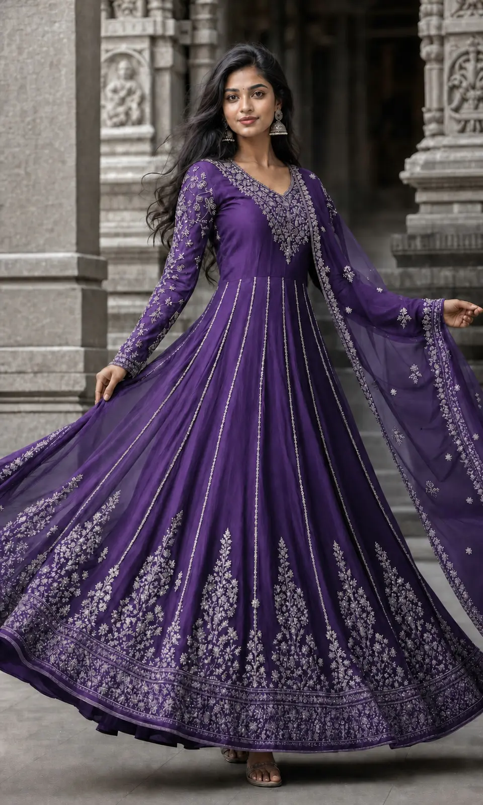 Royal violet Anarkali front view