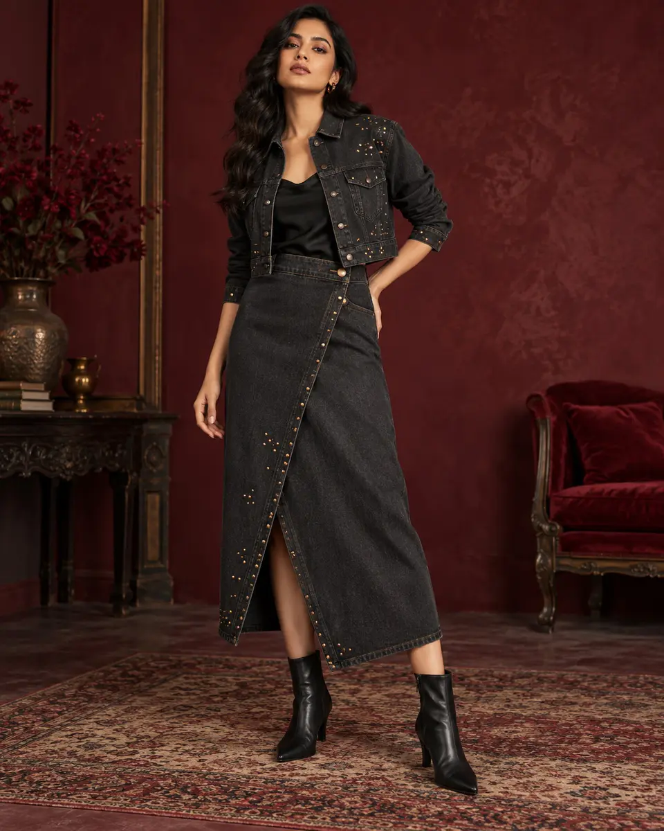 Charcoal Constellation Denim Set front styling preview