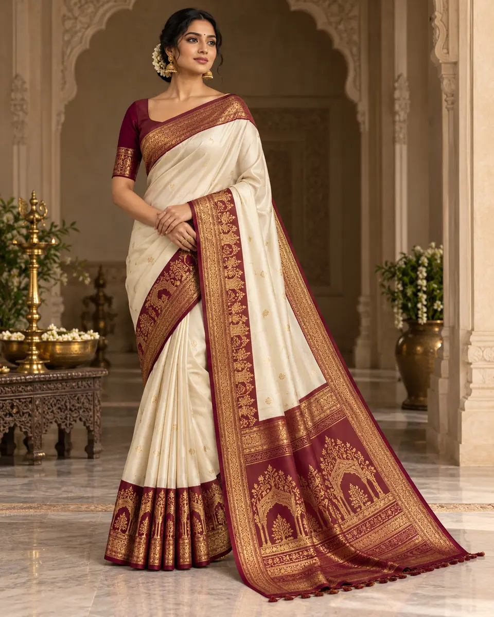 Ivory Courtyard Saree front styling preview
