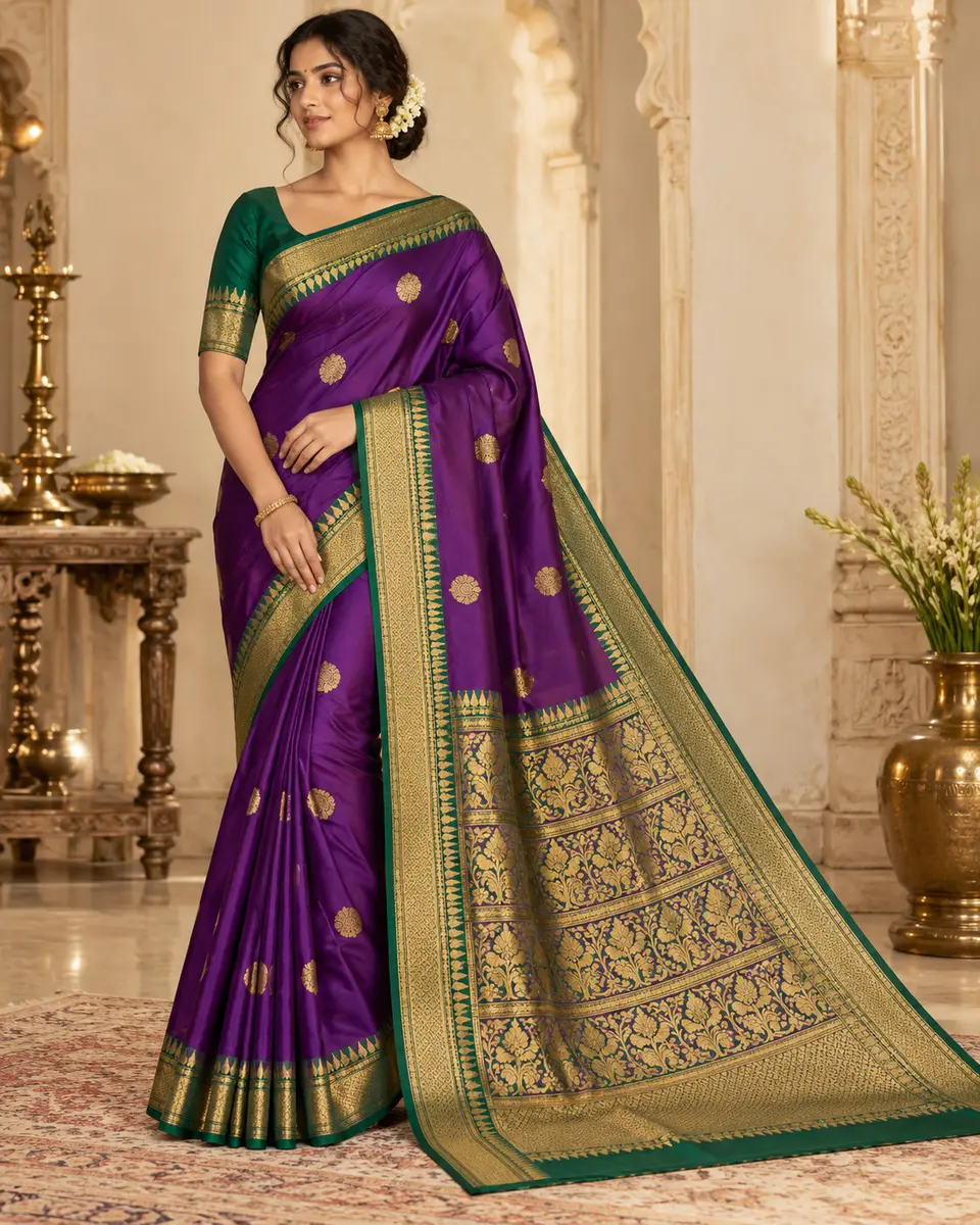 Violet Medallion Saree front styling preview