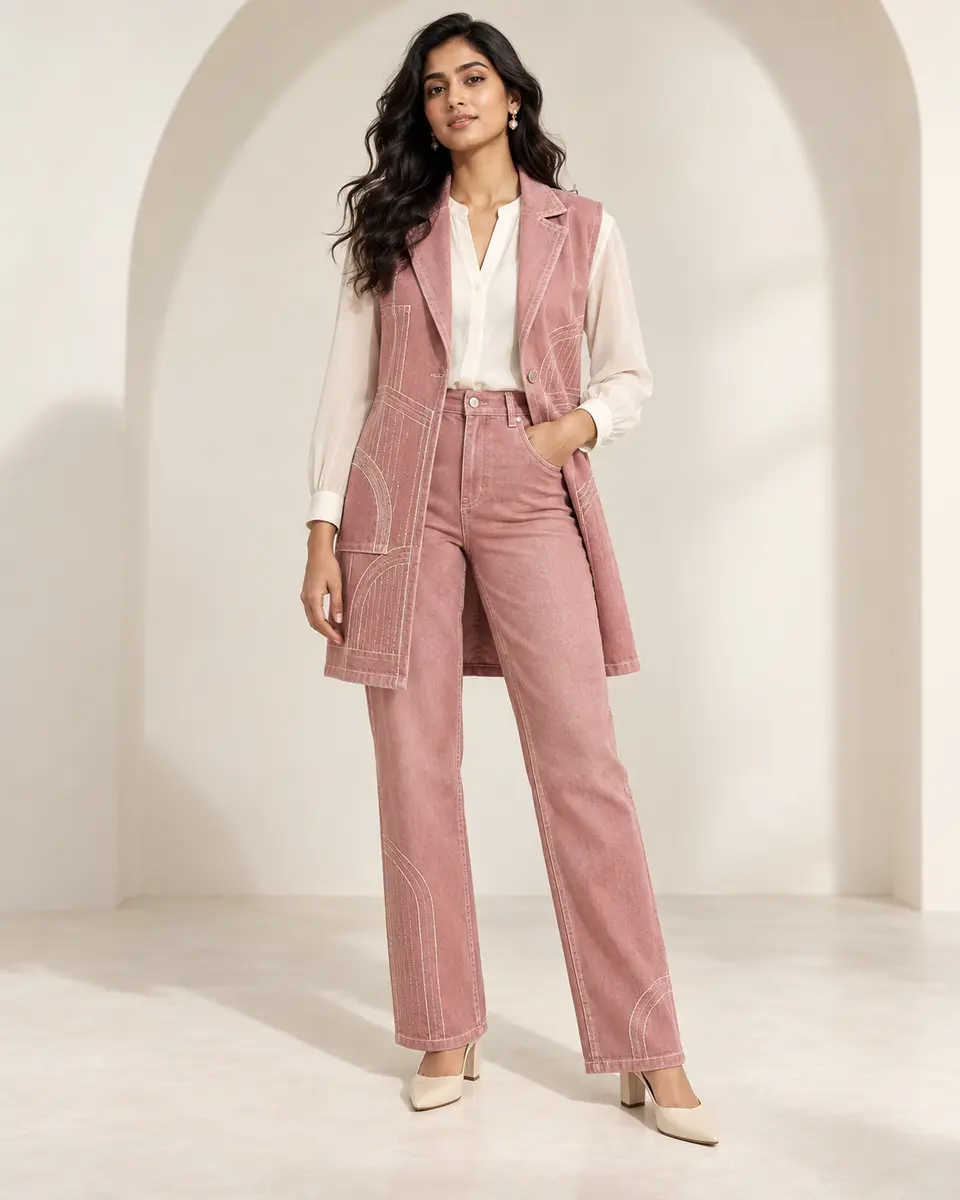 Rose Arc Denim Set front styling preview