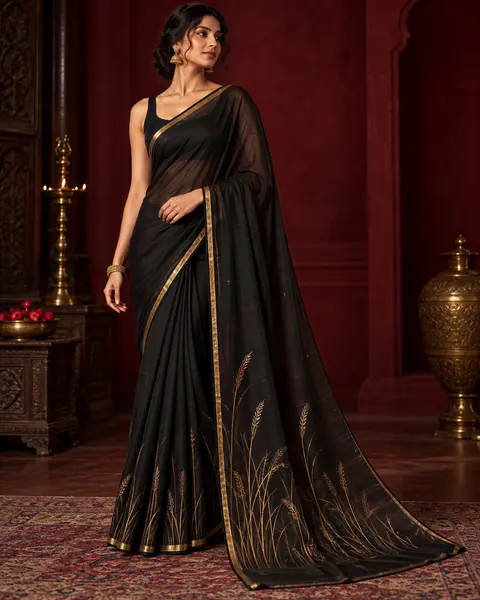 Black Golden-Reed Saree front styling preview
