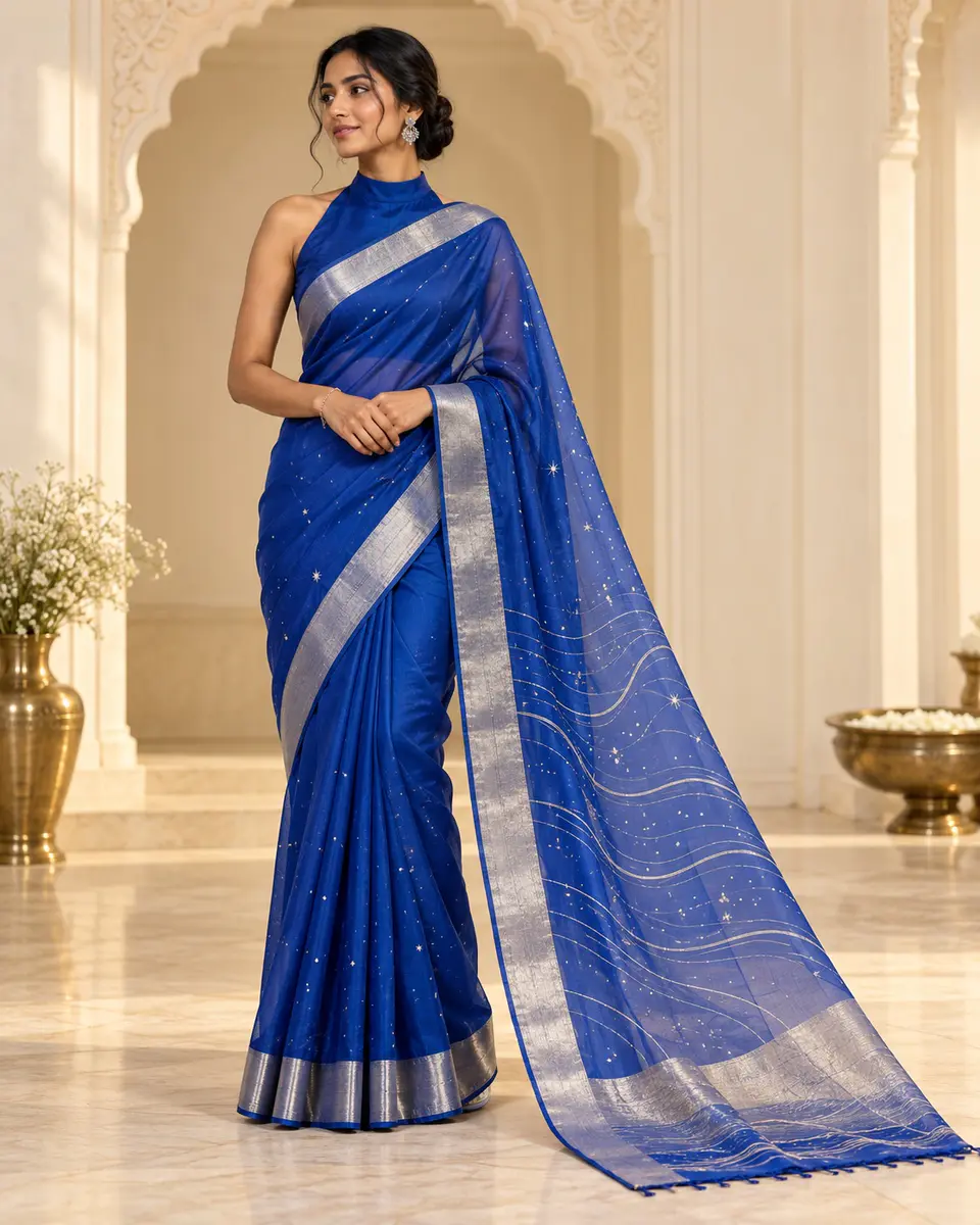 Cobalt Star-Map Saree front styling preview