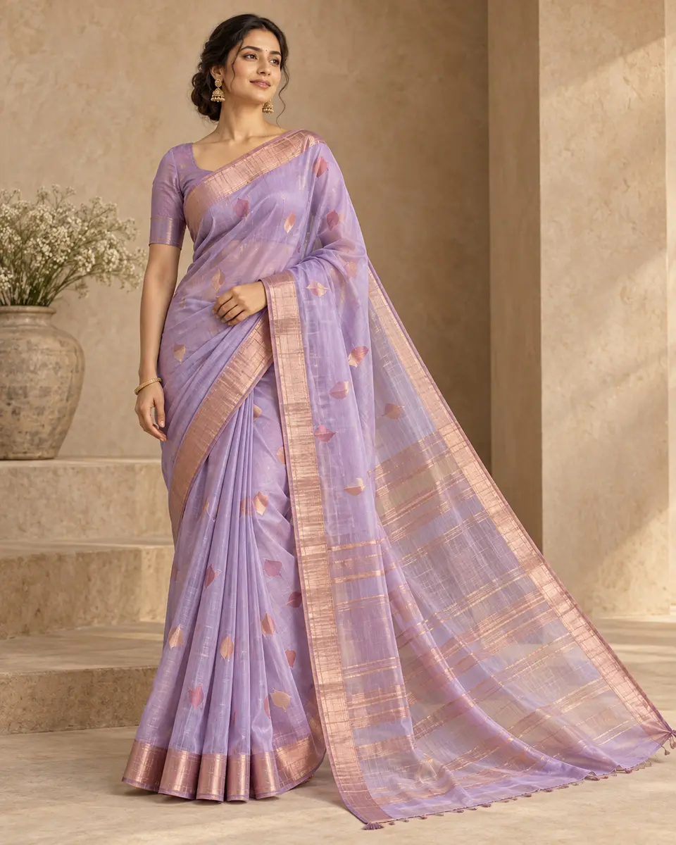 Lavender Floating-Petal Saree front styling preview