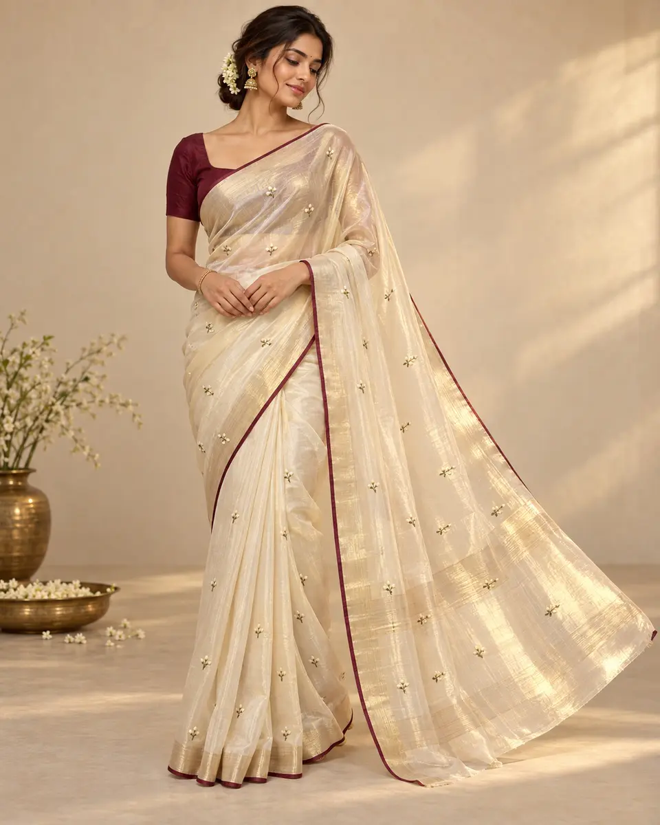 Pearl Jasmine-Bud Saree front styling preview