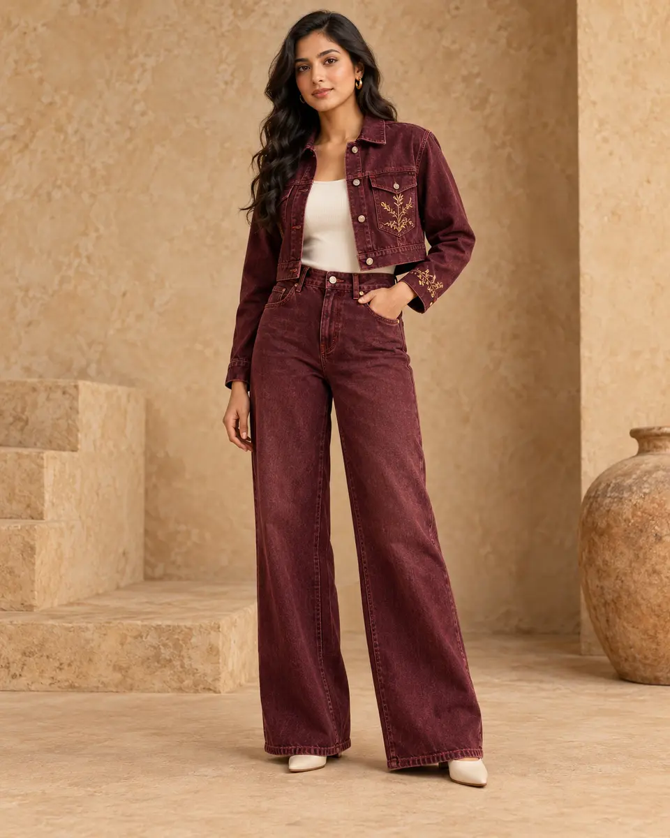 Wine Vine Denim Set front styling preview