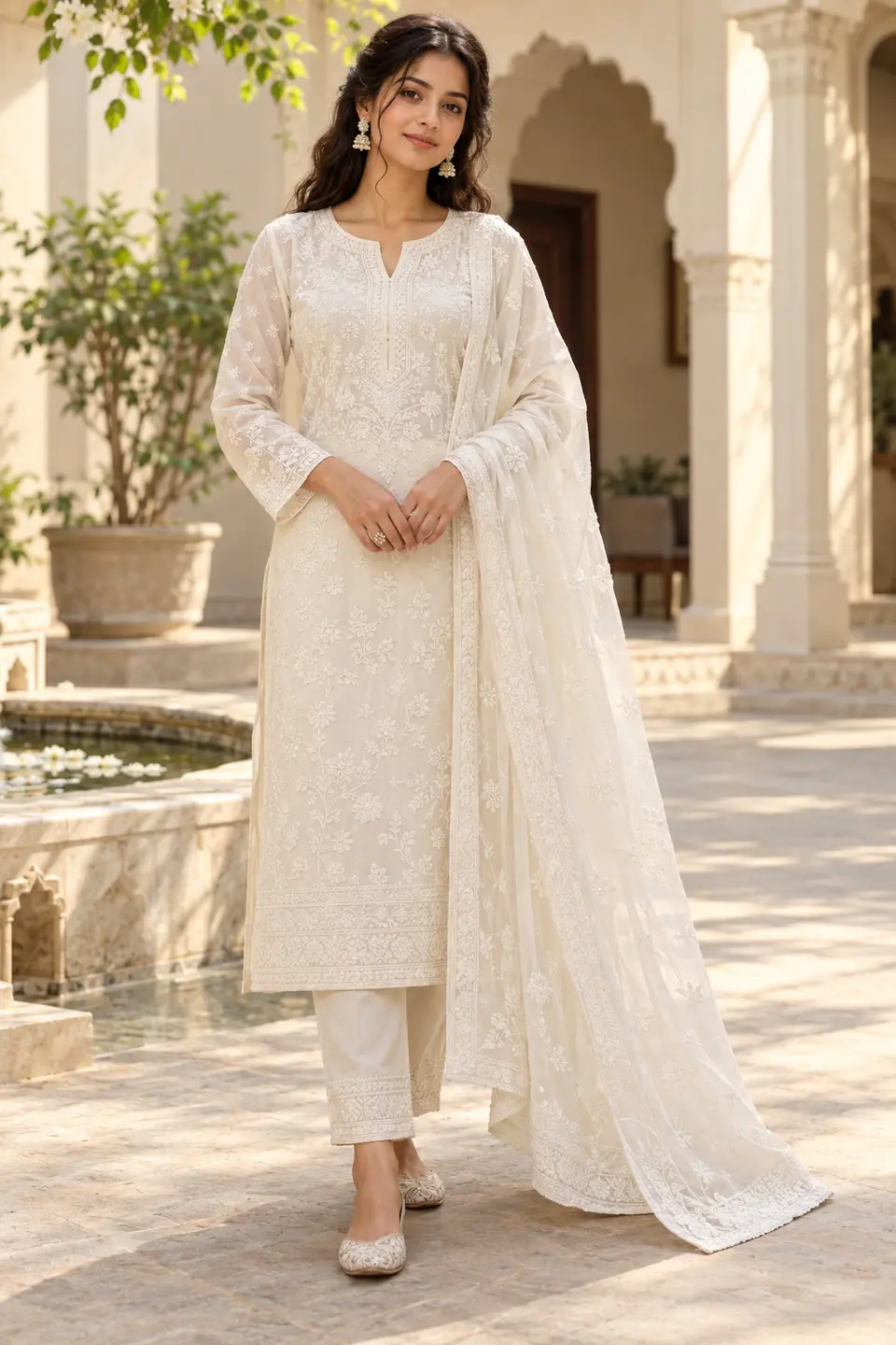 Ivory Garden Chikankari Suit front styling preview