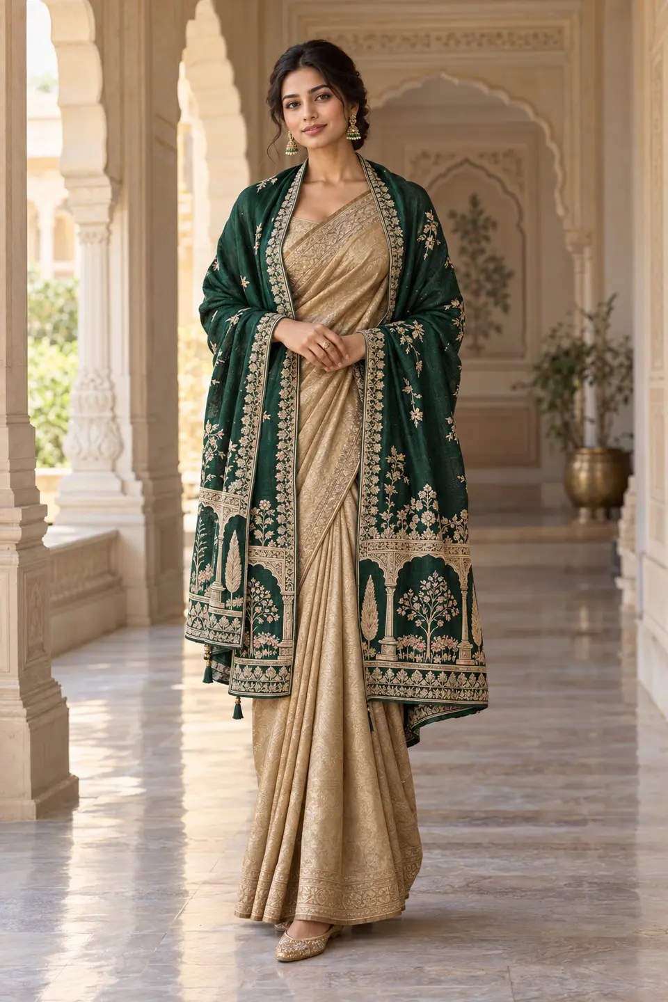 Emerald Courtyard Occasion Shawl front styling preview