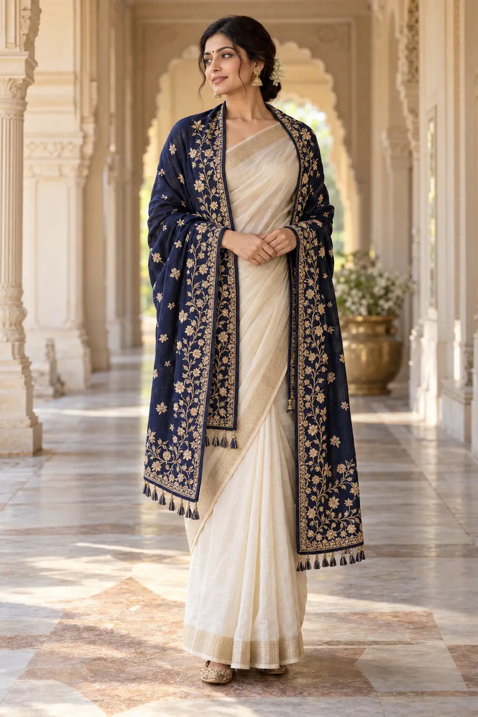 Midnight Jasmine Occasion Shawl front styling preview