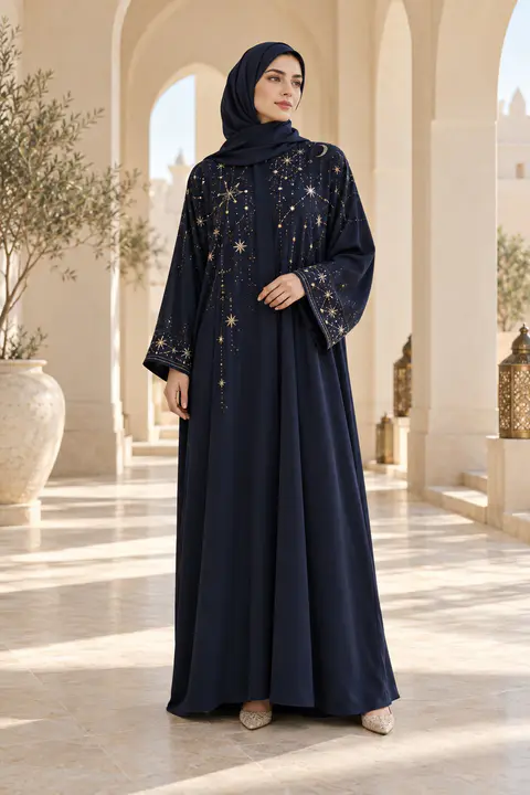 Midnight Star-Map Abaya front styling preview