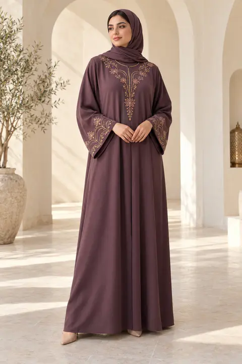 Plum Lotus-Arc Abaya front styling preview