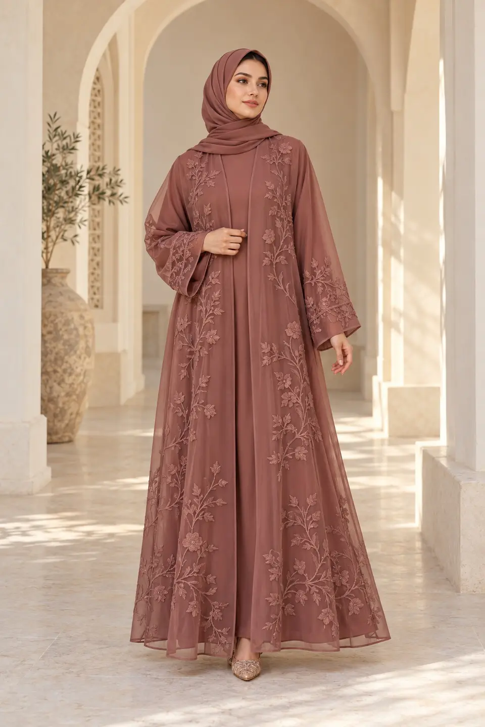 Rosewood Organza Abaya front styling preview
