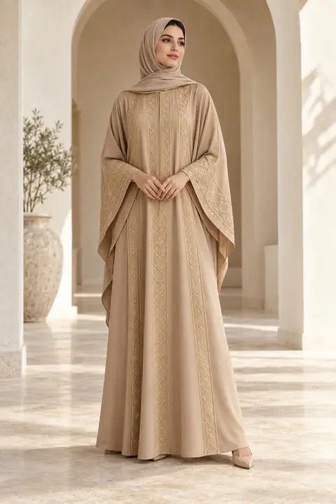 Sand Gold-Thread Abaya front styling preview