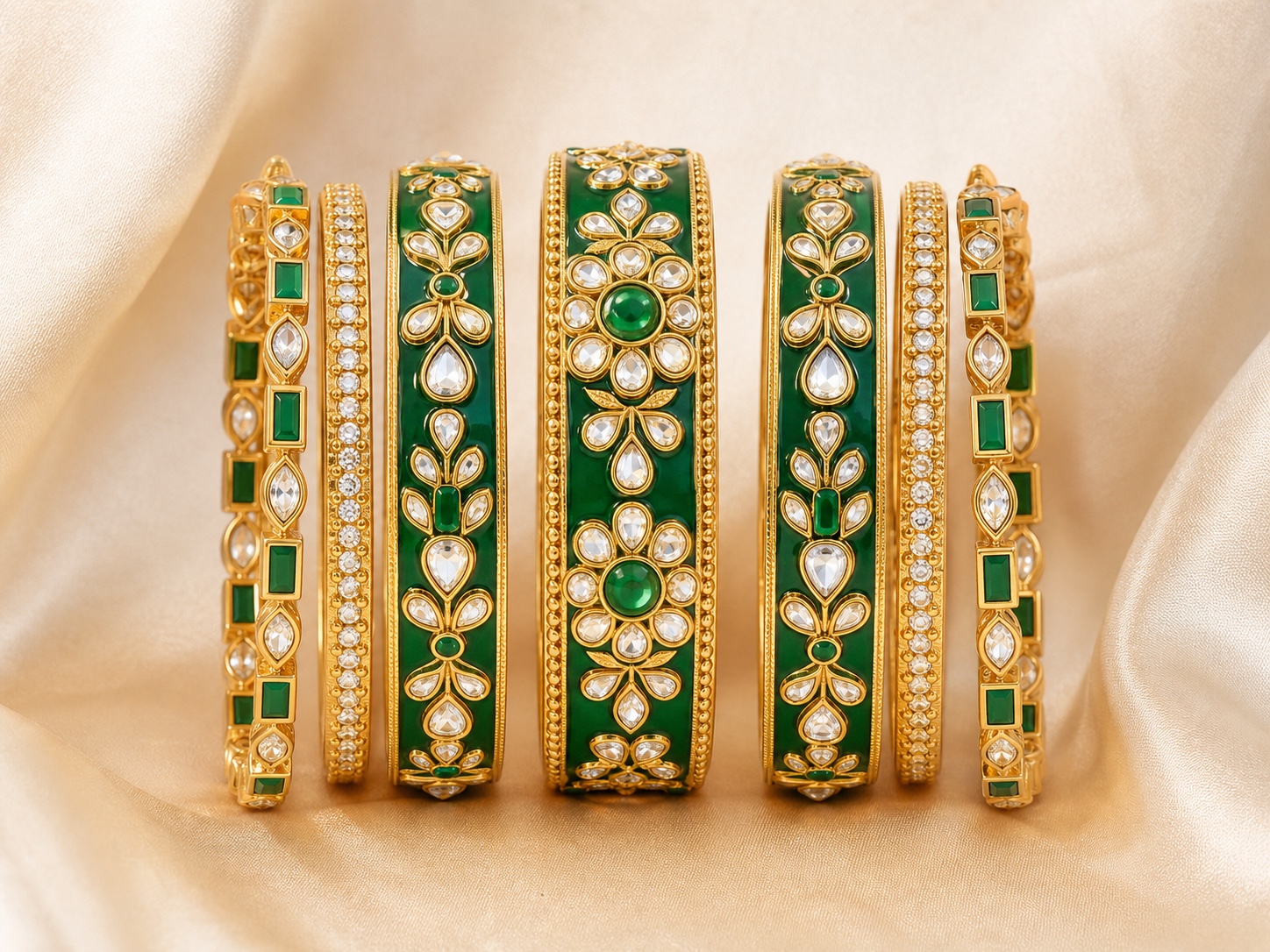 Emerald Kundan Bangle Stack