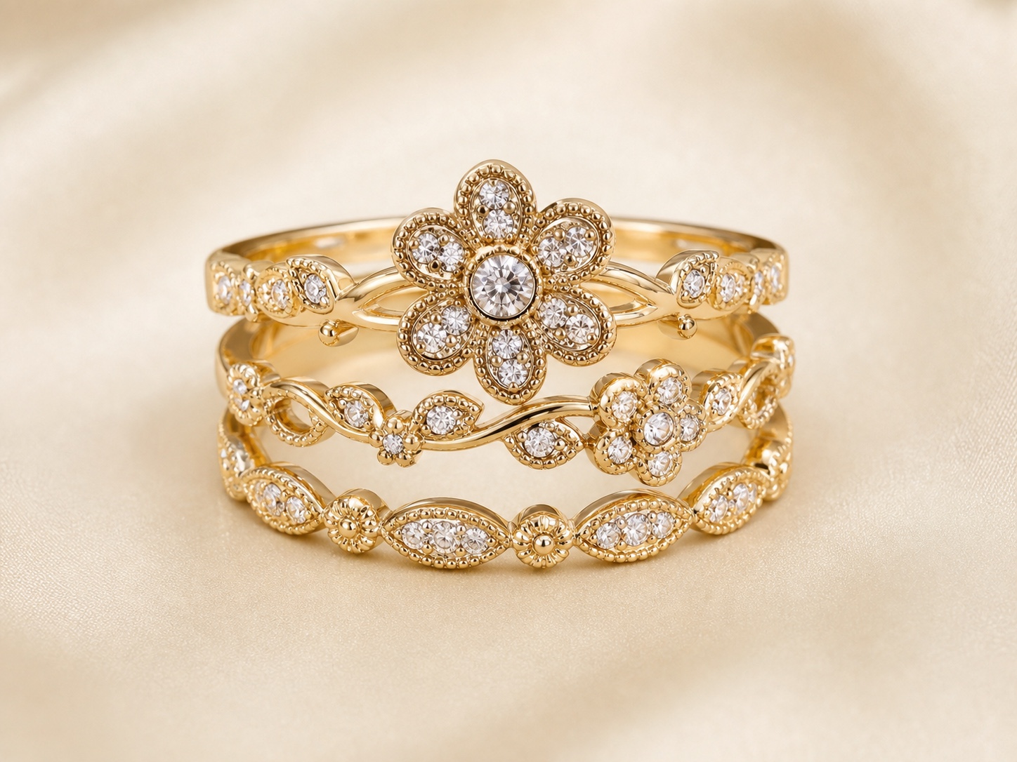 Diamond Floral Stacking Rings