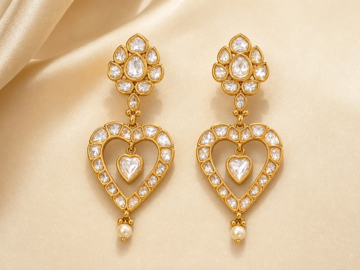 Heart Drop Kundan Earrings