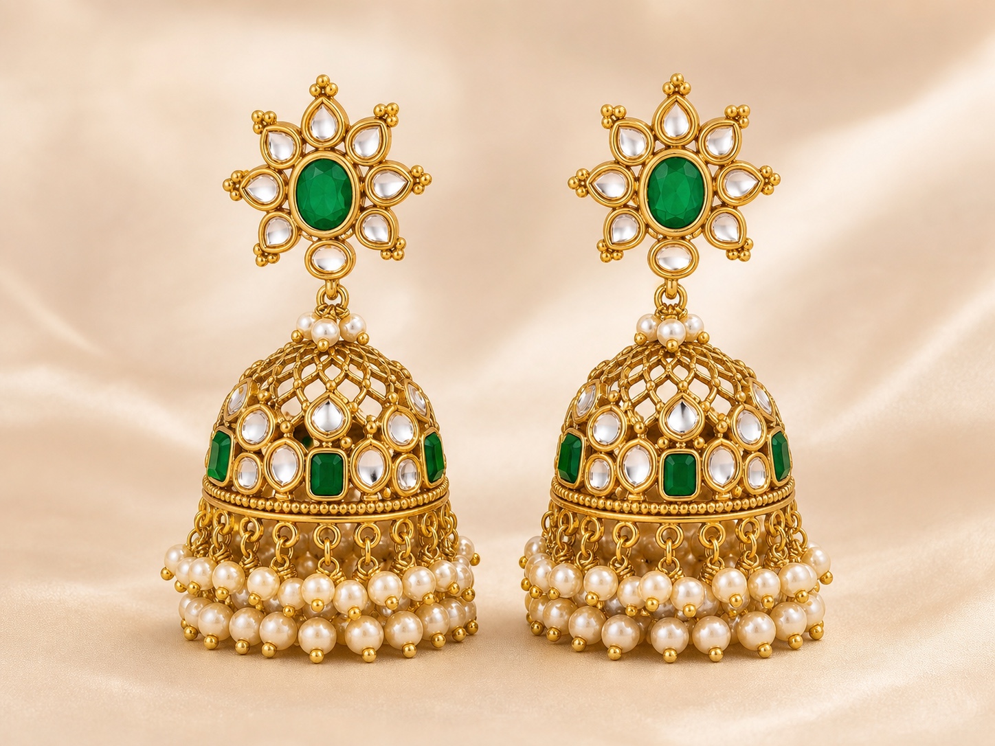 Emerald Kundan Bell Jhumkas